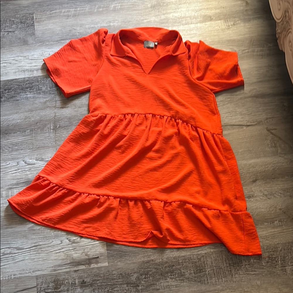 Dual Nature Vibrant Orange Short Sleeve Dress - Picture 2 of 5